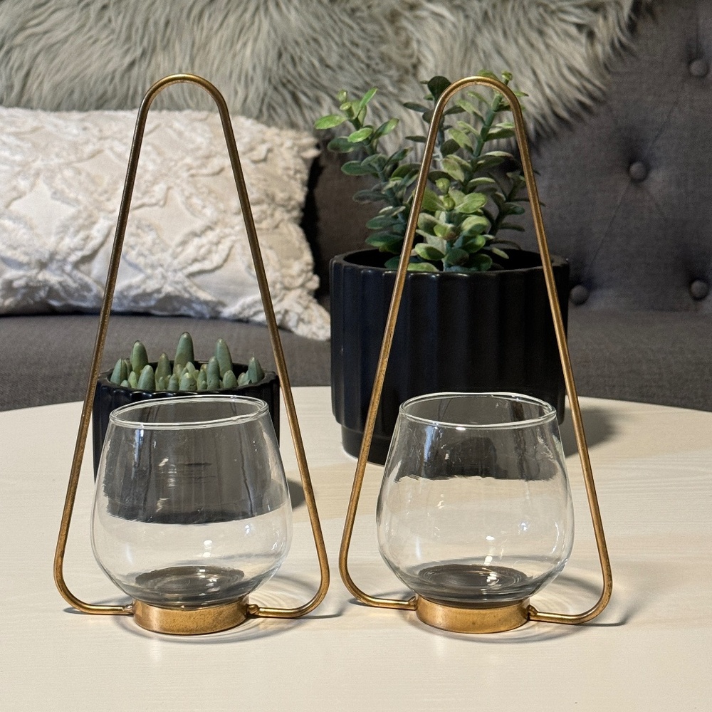 Vintage Triangular Tabletop  Glass Lantern Candle Holder